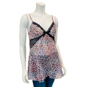 Y2K Sheer Leopard Print and Lace Cami Top